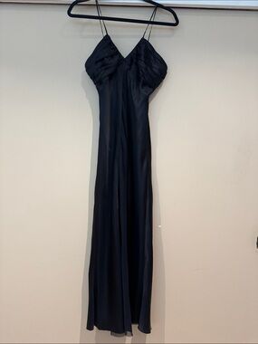 After Six Black Silk Spaghetti-Strap Evening Dress